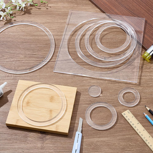 9Pcs 10/8.5/7.6/6.6/5.5/4.5/3.5/2.5/1.5 Inch BENECREAT Ring Router Templates, Transparent Acrylic Tracing Template