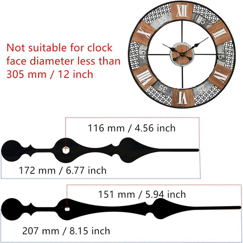 Youngtown 12888 High Torque Quartz Clock Movement Replacement Parts with 8.15 Inch Long Spade Hands