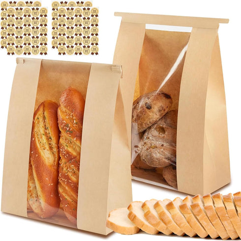 GOFOWRK 100 Pcs Large Kraft Bread Bags for Homemade Bread, 14" x 8.3"