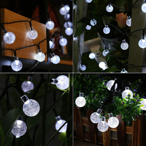 20 LED Crystal Globe Solar String Light Extra-Bright Outdoor Lights with 8 Lighting Modes Waterproof Solar Powered Patio Hanging Light for Garden Yard Porch Wedding Party Decor(White) by L LAMPOP