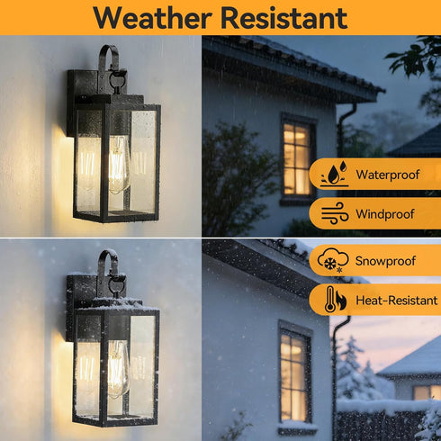 RLdream 11.8-inch IP65 Dusk to Dawn Outdoor Wall Lights, Black Exterior Light Fixture with Clear Tempered Glass
