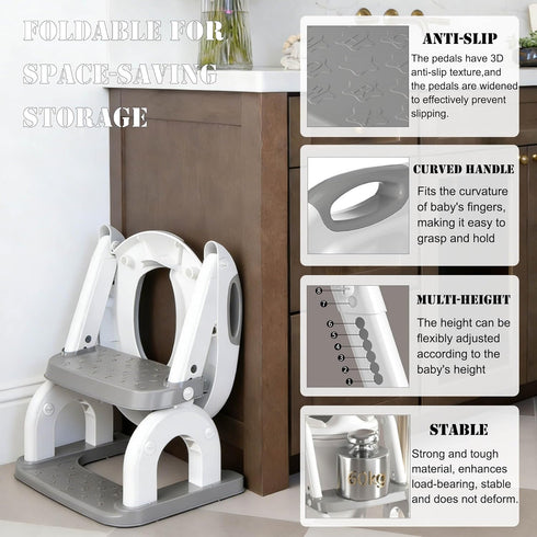 Lunnalle 2-in-1 Potty Training Seat Toddler Potty Training Seat with Step Stool Foldable Ladder Adjustable Toddler