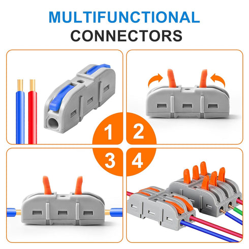 KLMNDUO 60pcs Lever Wire Connectors, 1 to 1 Inline Electrical Wire Connector Kit for Quick Connect 28-12 AWG