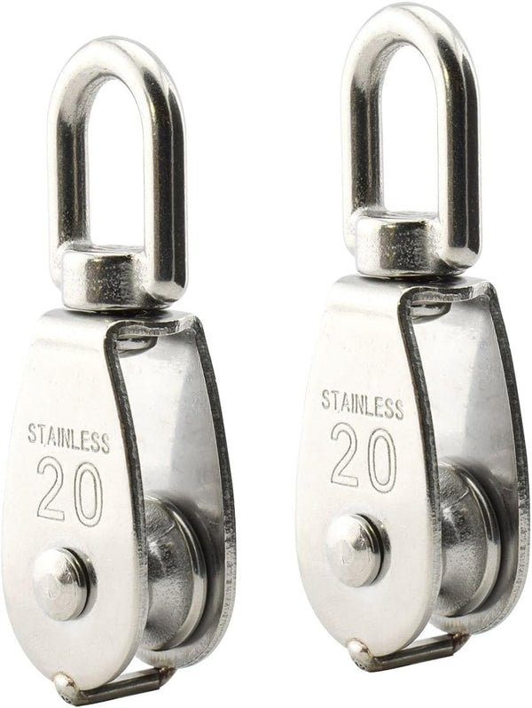 2PCS Lifting Single Pulley - Stainless Steel Heavy Duty Swivel Rope Pulley Block M20