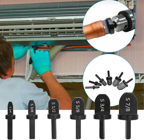 6PCs Swaging Tool Drill Bit Set for Copper Aluminum Pipes, HVAC Tools for Air Conditioner Maintenance