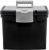 Storex Portable File Storage Box with Translucent Organizer Lid for Letter Paper, Black
