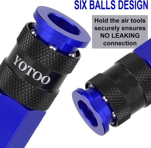YOTOO 29 Pcs Universal Air Coupler and Industrial Plug Kit, Durable Aluminum Quick Connect Air Hose Fittings, Blue