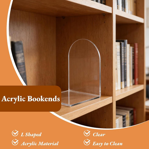 Tomedny 1 Pair Acrylic Bookends, Clear Decorative Heavy Duty Book End Thicken Non Slip Bookends L Shaped Book Stopper