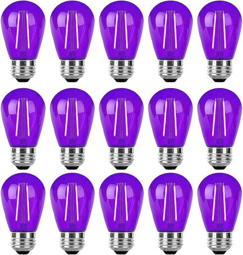 15 Pack 2W S14 LED Bulbs, Purple Christmas Replacement Bulb, E26 Base, Plastic Decorative for Outdoor Decor