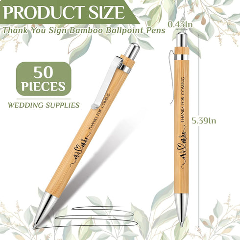 Bridal Shower Pens Bamboo Retractable Ballpoint Pen Wedding Favors Bulk Bamboo Pen Guest Book Pens Black Ink Wooden Pen for Wedding Bridal Shower Games Proposal Bachelor Party Favors(50 Pieces) by Fumete