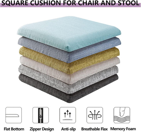 GWTYR Khaki,1 Pack,Memory 28x28x3cm Foam Square Seat Cushion, Dining Chair Cushion with Backing and Removable Cover