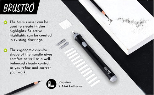 Automatic Electric Rubber Eraser, Battery Operated, Ideal for Kids and Adults, Drawing, Sketching, 22 Refills