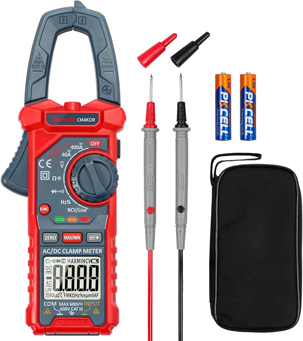 AstroAI Digital Clamp Meter Multimeter, 4000 Counts, Auto-ranging Amp Tester for AC/DC Voltage & Current
