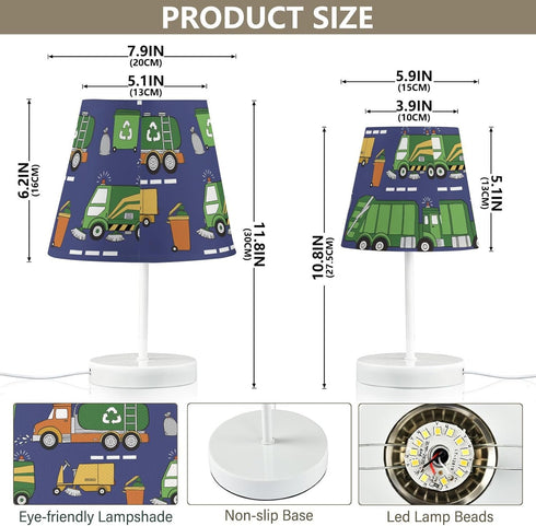 Krafig Garbage Trucks and Trash Bins Table Lamp Nightstand Lamp with Linen Fabric Lamp Shade Night Light Bedside Desk
