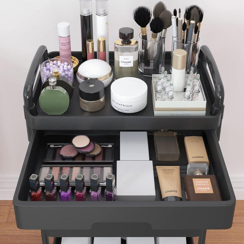 Calmootey 5-Tier Rolling Utility Cart with Drawer, Multifunctional Storage Organizer for Kitchen, Bathroom, Office,