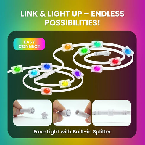 Wisada IP67 (50 RGB IC Outdoor String Lights, Permanent Outdoor Lights for House with Remote, DIY via App for Music