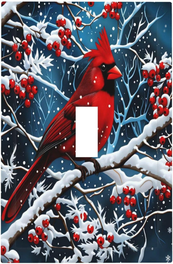 HTSAHKV Winter Cardinal Red Bird Wall Plate Light Switch Cover Single Gang Outlet