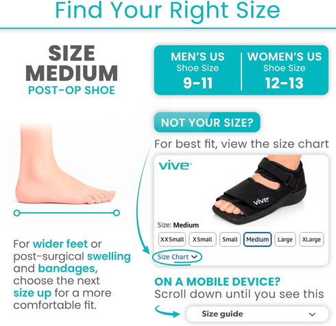 Vive Post Op Shoe - Lightweight Medical Walking Boot with Adjustable Strap - Orthopedic Recovery Cast Shoe for Post