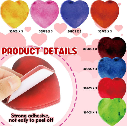 BBTO 720 Sheets Heart Shaped Sticky Notes, 3 x 3 Inch Colorful Memo Pads for Valentine's Day, Removable