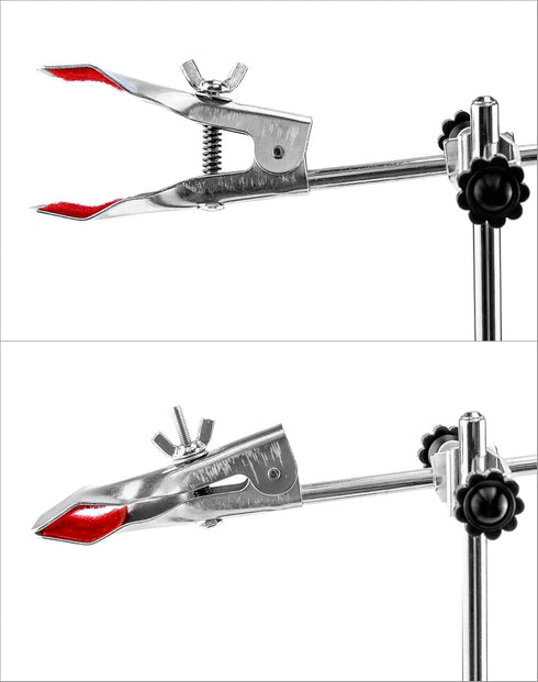 QWORK Chemistry Laboratory Stands Support Set, 2 Steel Lab Stands with Cast Iron Base, 16" L Rod with Burette Clamp and