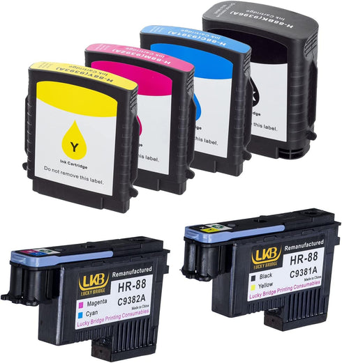 LKB Remanufactured HP88 Printhead C9381A C9382A with 1 Set HP88XL Ink Cartridge, Never Used Replacement for HP Officejet