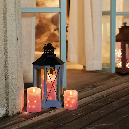 3 Pack Homemory Flameless Candles with String Lights, Embedded Fairy String Lights LED Candles, Electric Flickering