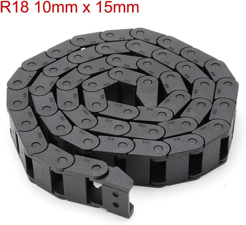 uxcell R18 10mm x 15mm Black Plastic Cable Wire Carrier Drag Chain, 1M Length for CNC