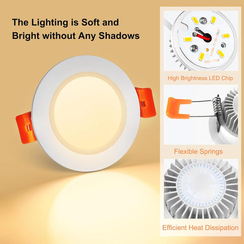 YGS-Tech 2 Inch LED Recessed Lighting, Dimmable Downlight 3W (35W Halogen Equivalent), 2700K Ultra Warm White Ceiling