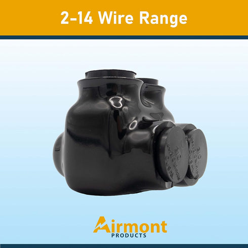 AP-10302 Black Insulated Splice Connector, Wire Range 2-14, Single Sided Entry Electrical Power Conductor, Pre-Filled with Oxide Inhibiting Compound, Rubber Vinyl Coating, Easy Re-entry Two Set Screws