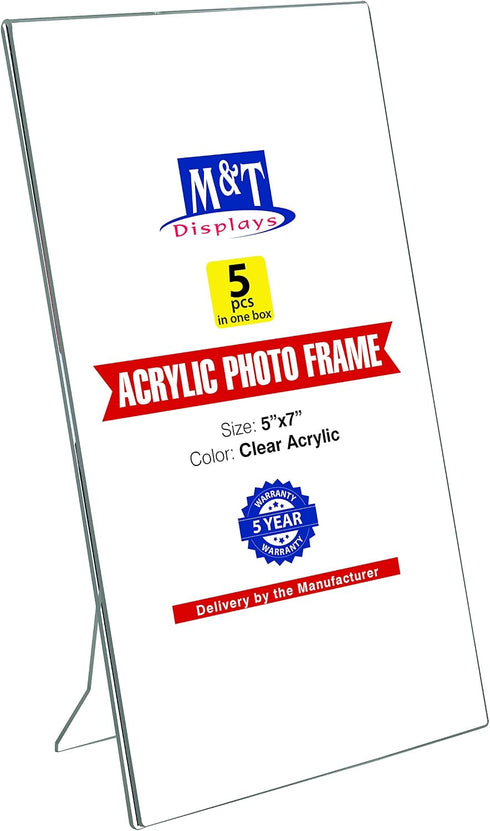 M&T Displays Clear Acrylic Photo Frame 5x7 inch Picture Sign Holder Portrait