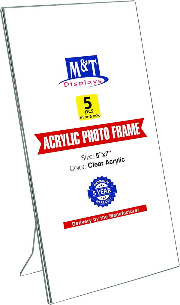 M&T Displays Clear Acrylic Photo Frame 5x7 inch Picture Sign Holder Portrait