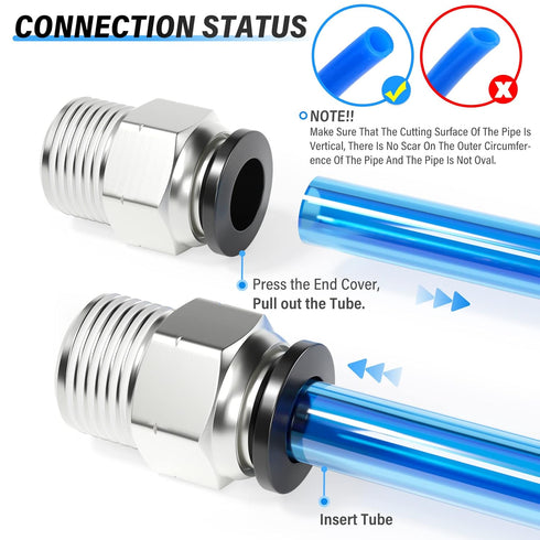 TAILONZ PNEUMATIC Male Straight Push to Connect Fittings - 3/8 Inch Tube OD x 3/8 Inch NPT Thread, Pack of 10