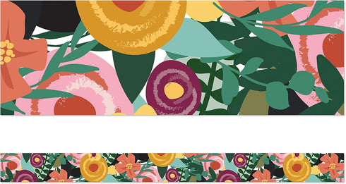 Carson Dellosa 36 Feet Floral Garden Bulletin Board Borders, Straight Classroom Borders for Bulletin Board and White