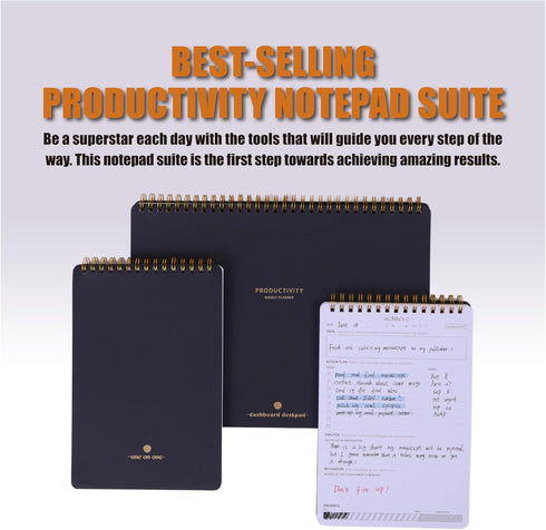 Productivity Notepad Suite - Bestselling Set of 3 Notebooks, Weekly Planner, Goal Setting & 1:1 Meeting Notes