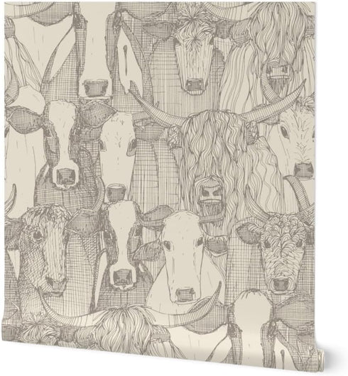 Spoonflower Peel & Stick Wallpaper 3ft x 2ft - Neutral Cow Cattle