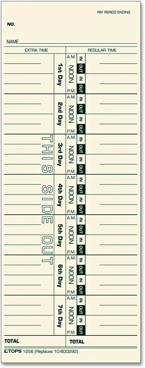 TOPS Time Cards, Weekly, 1-Sided, 3-1/2" x 9", Manila, Green Print, 500-Count
