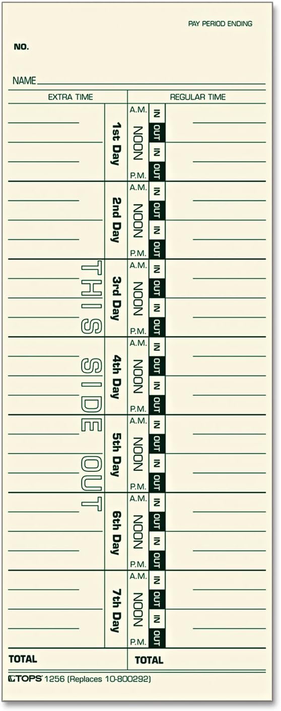 TOPS Time Cards, Weekly, 1-Sided, 3-1/2" x 9", Manila, Green Print, 500-Count
