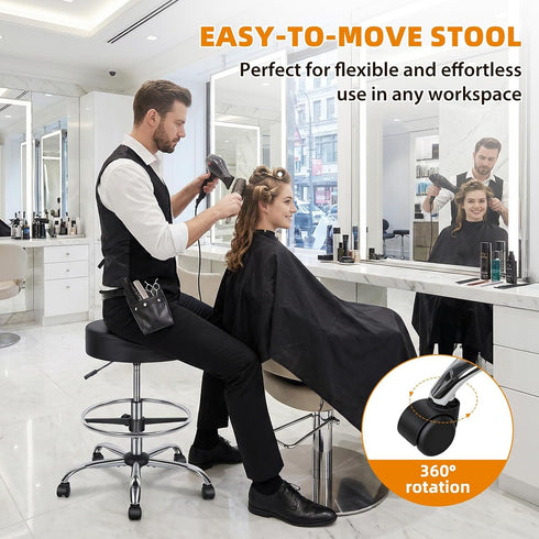 sexaoalx 360 Counter Drafting Chair with Back Height Adjustable Office Desk Stool with Foot Rest Round Rolling Stool