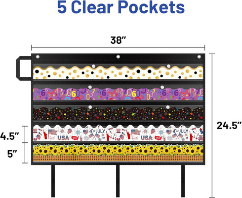 Bulletin Border Storage Pocket Chart for Classroom, Bulletin Board Border Storage, Classroom Organizer with Storage Pockets (Black) by AKAYOK