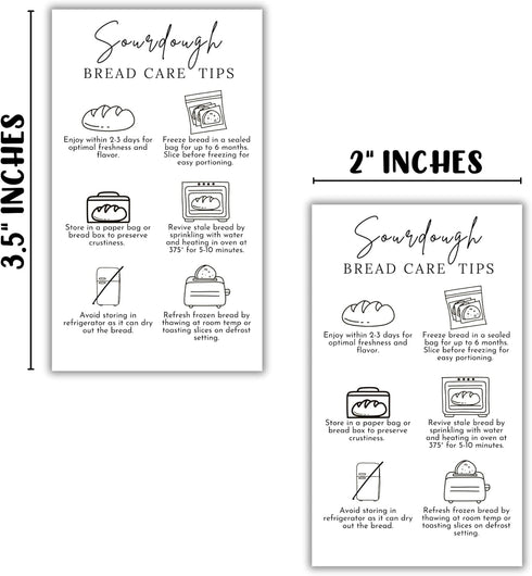 Lashicorn 50pk 2x3.5 Packing Sourdough Bread Care Instruction Cards | Paper Card Storage Tips Labels Starter How