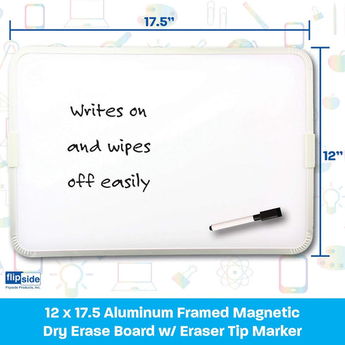 Two-Sided Magnetic Dry Erase Board with Pen, Aluminum Framed, 12" x 17.5", Pack of 3 by Flipside Products
