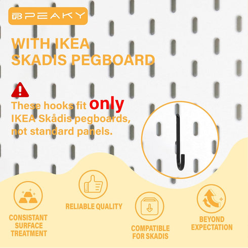 Pegboard Hooks ONLY for IKEA Skadis Pegboard, Black, 16 Pack Accessories Compatible with IKEA SKADIS