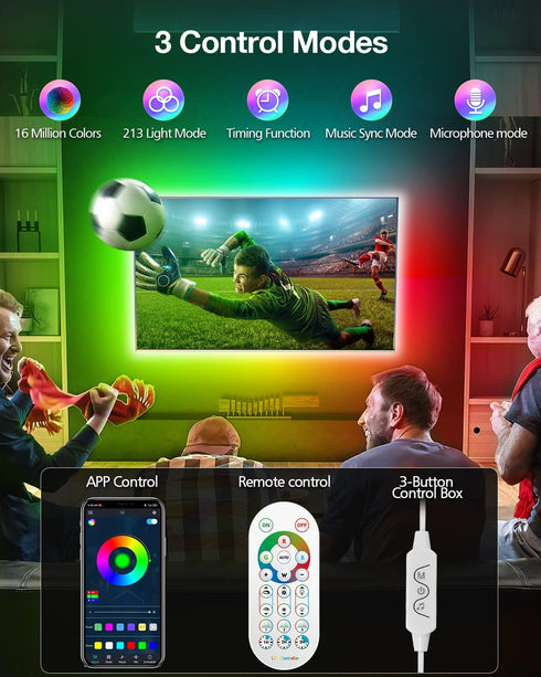 16.4FT, 55-85 inch Daymeet LED Strip Lights RGBIC LED Lights for TV for TV Led Backlight Rainbow Color Changing Led TV