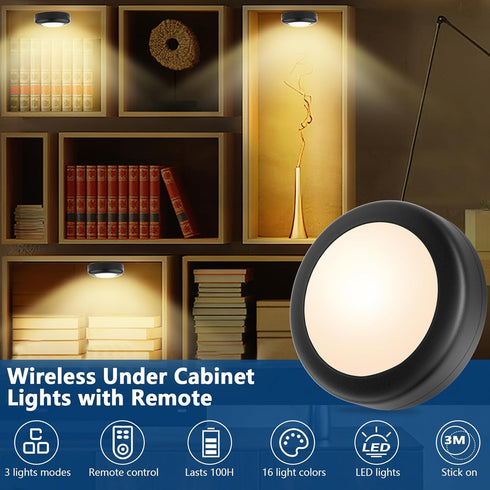 12 Pack 16 Dimmer Timmer Closet Yiliaw LED Puck Lights Remote Control Color Changeable Under Cabinet Lights, Battery