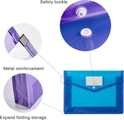 HOUYEE 10 Pieces Plastic Envelope Expanding File, Folder with Snap Closure and Pocket, Fit for US Letter Size & A4