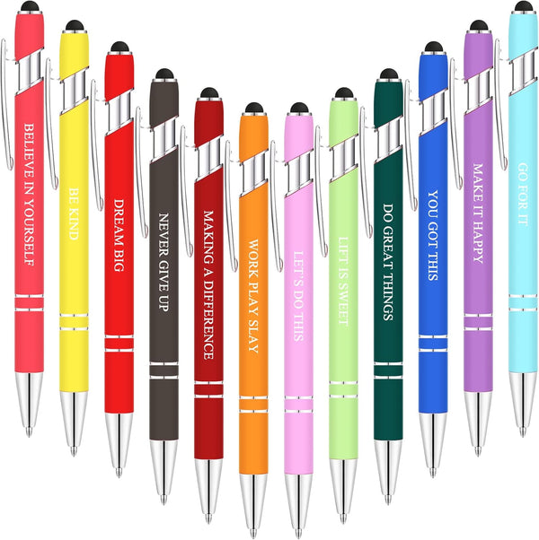 Zonon 12 Pieces Fun Quotes Ballpoint Pens, Fine Point Smooth Writing, Inspirational Motivational Style, Assorted Color