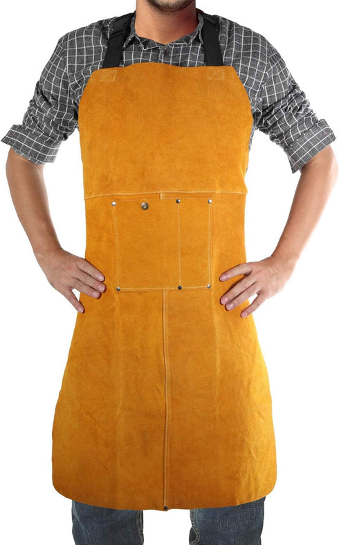 Leather Welding Apron, Flame & Spark Resistant Bib, Safety Smock, Protective Clothing