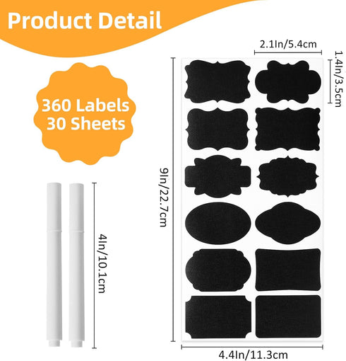 Homrelaxy 360Pcs 2.1x1.4 Inch 2 12 Chalkboard Labels Reusable Blackboard Stickers with White Erasable Chalk Markers