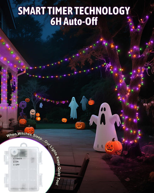 Kelumi 16.4ft 50 Halloween String Lights Battery Operated, Orange Purple and Green Lights with Timer Waterproof LED