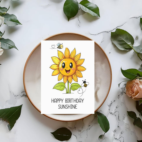 MABSDesigns Happy Birthday Sunshine Card - Sunflower And Bees Card - Happy Birthday Card - Sunflower Birthday Card